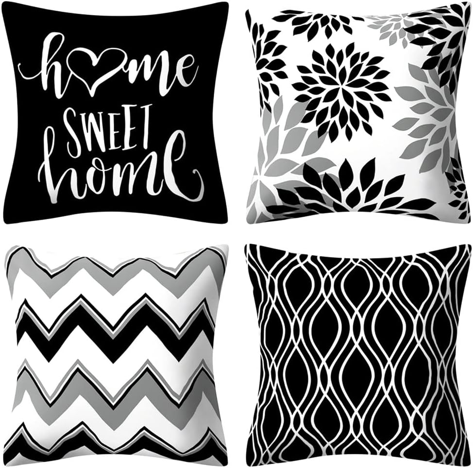 Drmstow Set of 4 Pillow Covers 18X18 Inches Black and White Boho Throw Pillow Covers Modern Geometric Pattern Decorative Cushion Pillowcases for Home Decor Couch Bedroom Sofa Chair Car