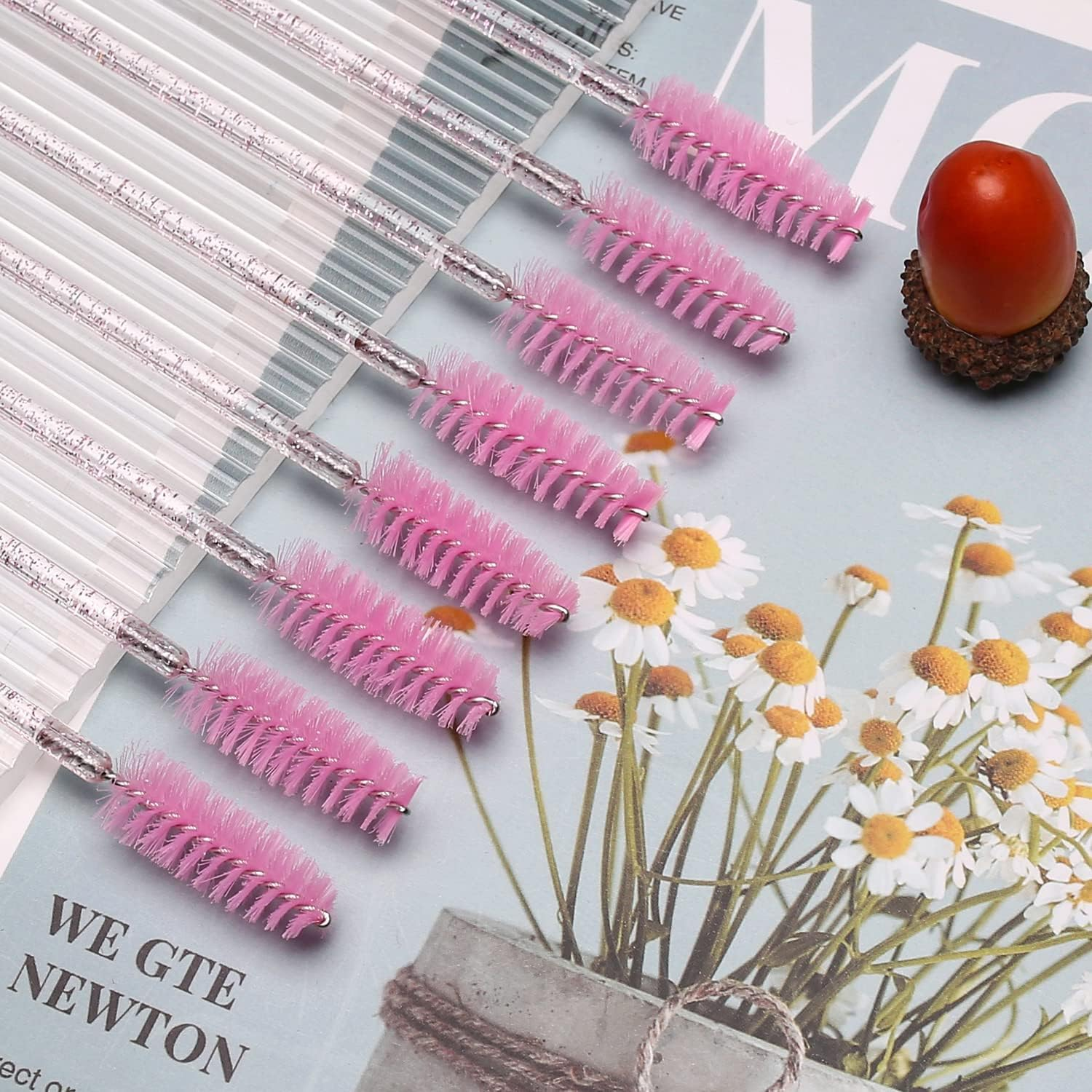 50 PCS Disposable Eyelash Brushes Mascara Wands Eye Lash Eyebrow Applicator Cosmetic Makeup Brush Tool Kits (Crystal Pink) - Black-Rose image number 6