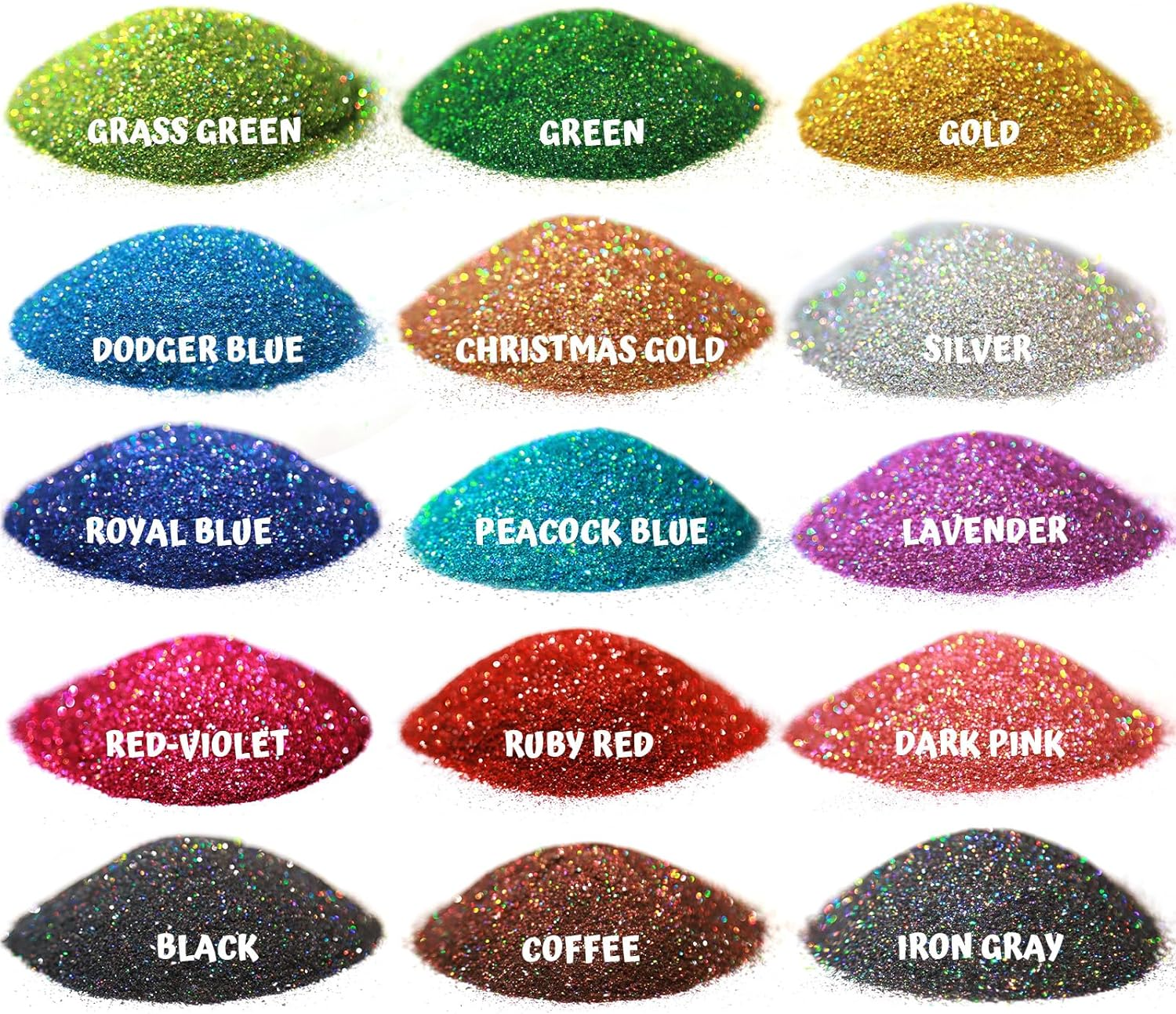 LEOBRO Holographic Extra Fine Glitter Powder, 15 Colors, Craft Glitter for Resin Jewelry Art Crafts Making, Cosmetic Glitter for Nail Body Face Hair, with 10 PCS Stir Spoons image number 1