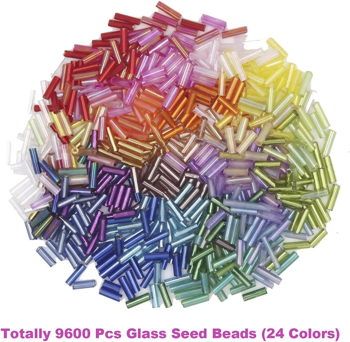 ZIENVE 9600Pcs Pony Tube Beads Kit, 24 Grids 6.5Mm Bugle Glass Seed Beads Craft Beads for Bracelet Necklaces Jewelry Making DIY Crafting Supplies with Crystal String and Beading Needles