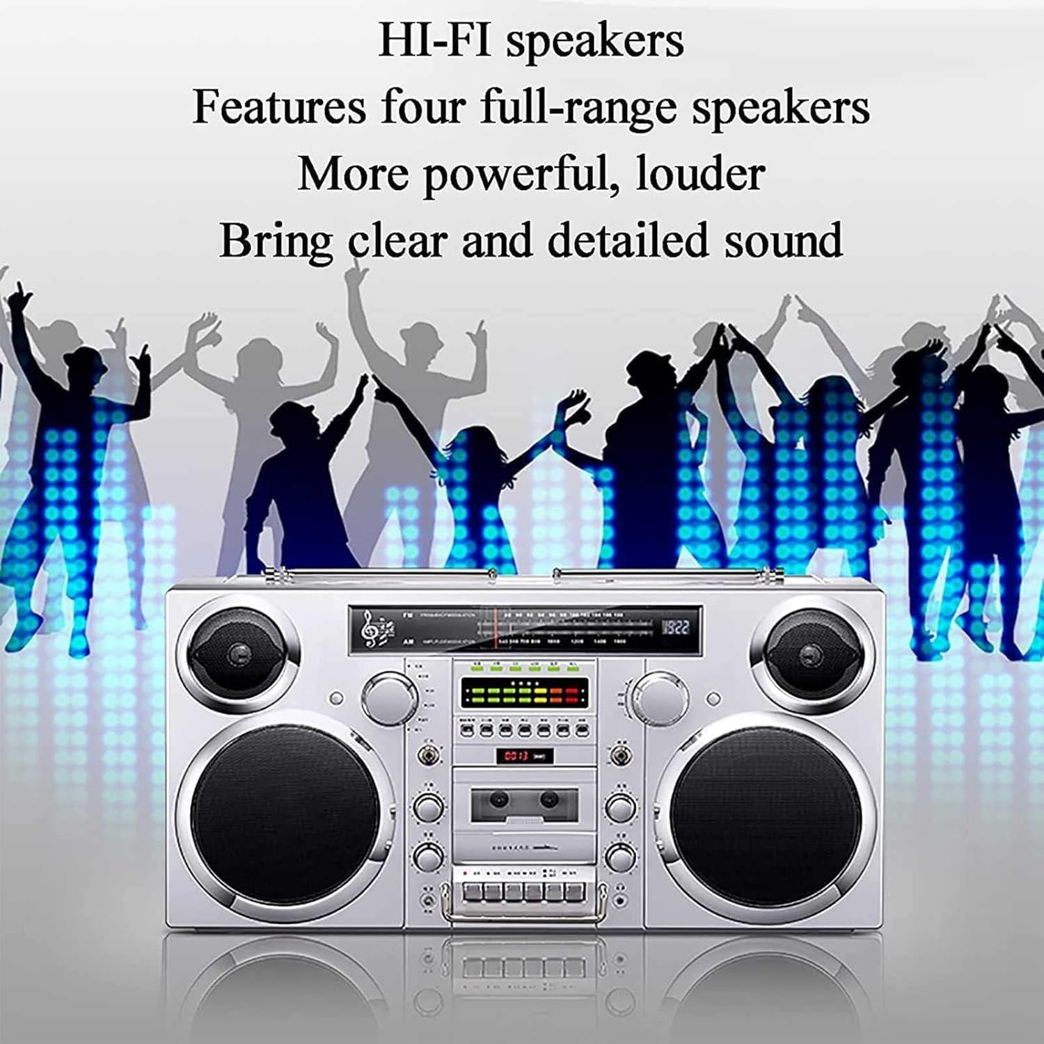 Retro Tape Player, Vintage Cassette Boombox with Hi-Fi Speaker, Cd/Usb/Cassette/Bluetooth/Aux, Bluetooth Connection, Headphone Jack, Old-Fashioned Recorder for Home, Beach image number 2