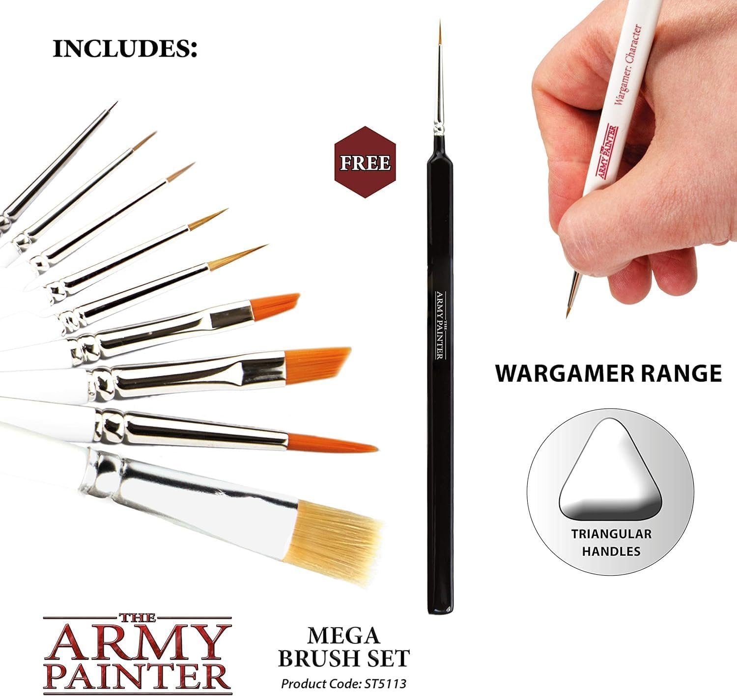 10 Miniature Paint Brushes with FREE Masterclass Kolinsky Sable Hair Brush - Durable Miniatures Paint Brush Set, Wargamer Brushes with Comfortable Grip - Wargames Mega Brush Set by the Army Painter image number 2