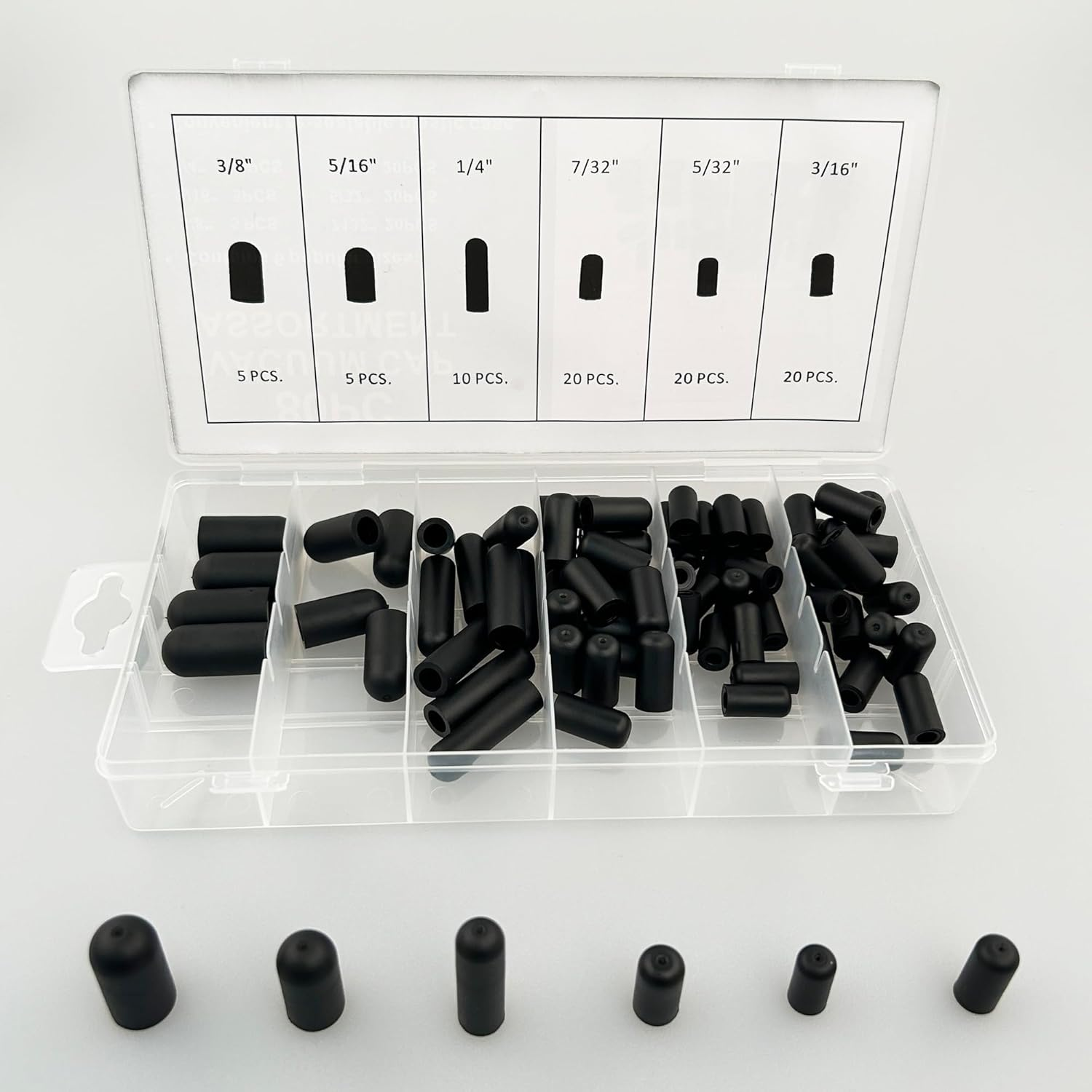 80 Pieces Rubber Vacuum Cap Assortment, 4Mm 5Mm 5.55Mm 6.35Mm 8Mm 9.5Mm Inner Diameter Dropper,Hose Caps Kit for Carburetor Manifold image number 2