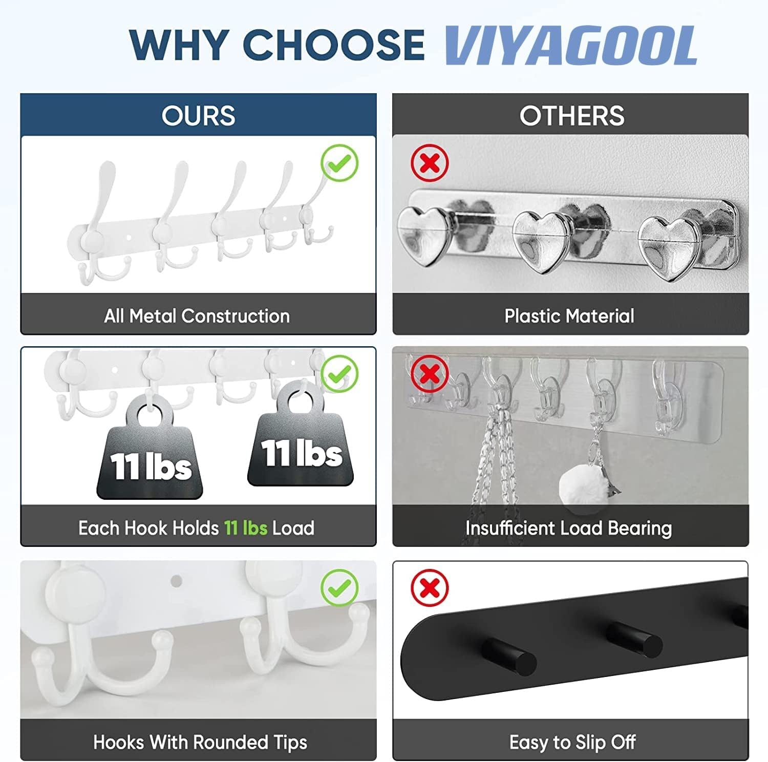 Coat Rack Wall Mounted Wall Hanger,5 Tri Hooks, Heavy Duty, Stainless Steel, Metal Coat Hook Rail for Coat Hat Towel Purse Robes Mudroom Bathroom Entryway(Matte Black,2 Packs)