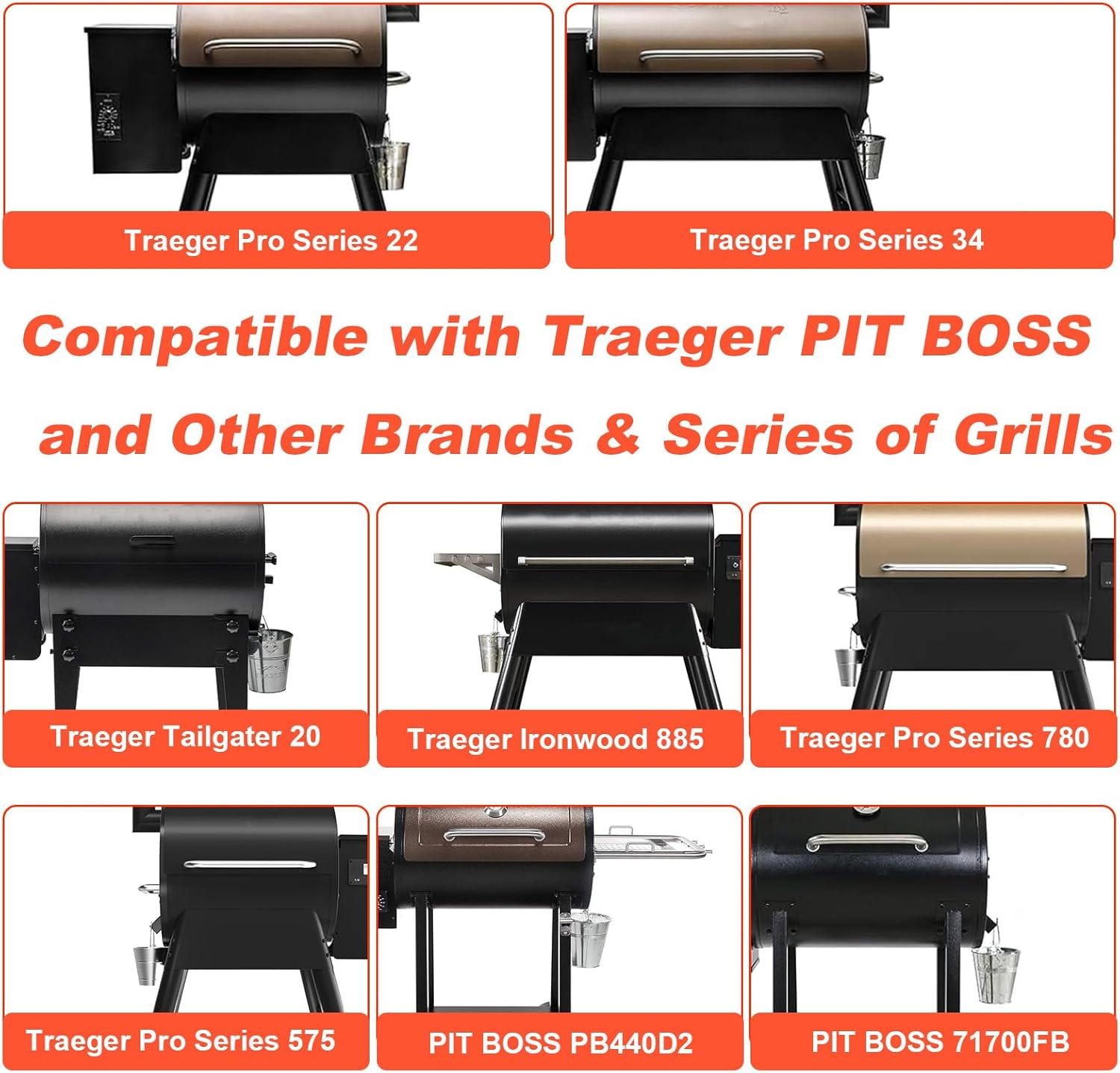 NQEUEPN 2Pcs Reusable Silicone Grease Bucket Liners, Silicone Grease Bucket Liner for Traeger Drip Tray Liner for Pit BOSS Pellet Grill Traeger Pro Series Ironwood 650/885 Grill Accessories (Orange) image number 3