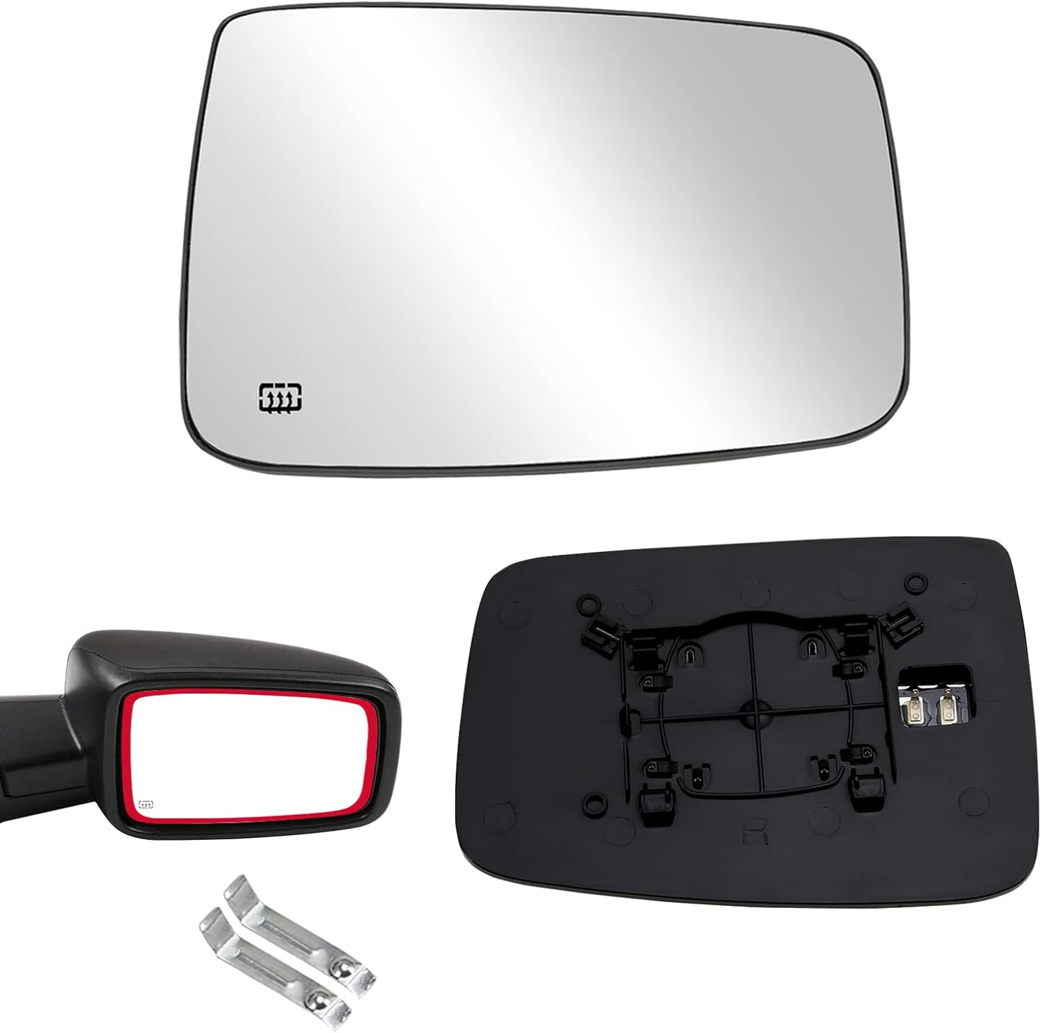 LOIYLLEN Right Side View Mirror Glass - Right Lower Mirror - Towing Mirrors with Heated & Rear Holder, Mirror Glass Replacement for 2009-2018 Dodge Ram 1500 2500 image number 1