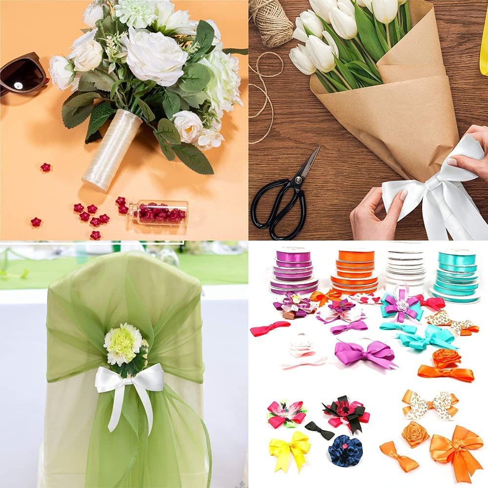 Alfie Double Faced Satin Ribbon 5/8Inch X 50Yards Double Sided Solid Polyester Ribbon for Gift Wrapping Party Hair Braids Bow Baby Shower Decoration Floral Arrangement Craft Supplies, Hot Red image number 2