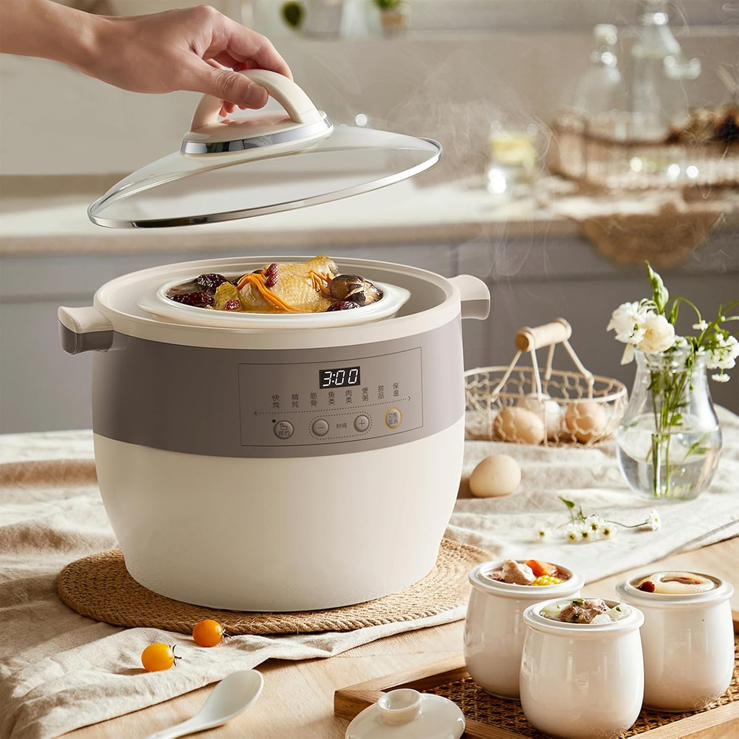 Electric Stew Pot, 4.5L Multi-Function Ceramic Inner Slow Cookers, 9.5H Smart Appointment Health Pot for Stew Pot, Soup, Baby Porridge, Desserts, Bird'S Nest Stew, 600W image number 3