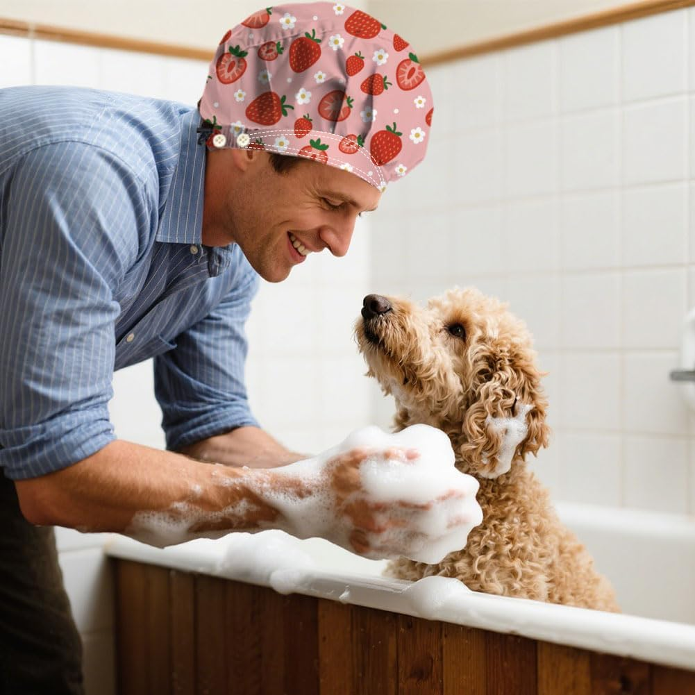 Scrub Caps with 4 Buttons Adjustable Nursing Working Caps with Sweatband Resilient Surgical Hat Hair Cover for Work image number 4