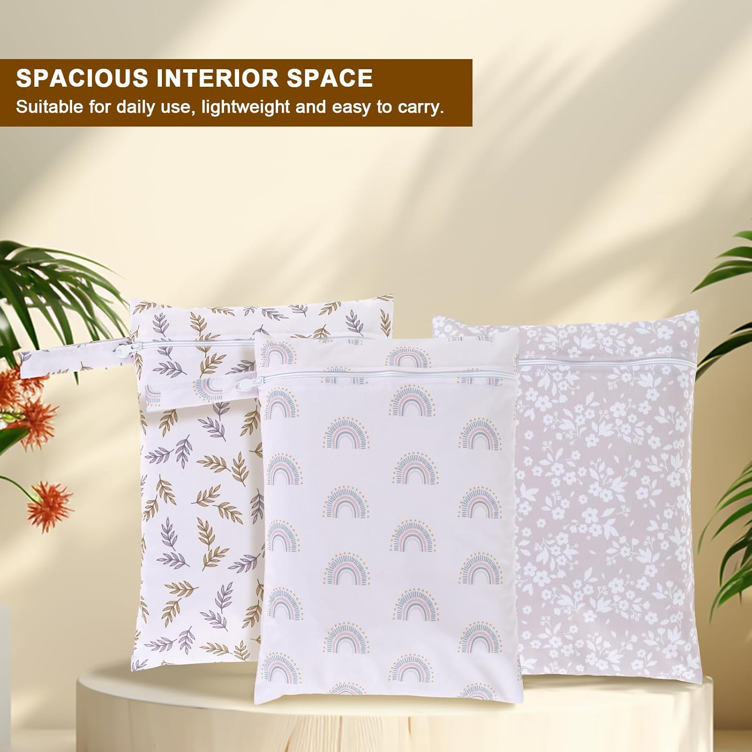 3Pcs Waterproof Wet Bag, Wet Bag Storage Bag Washable Travel Bags with Zipper Closure, Reusable Baby Diaper Bag Organizing Pouches Wet Bag for Swimsuit, Towels, Wet Clothes, Beach, 14" X 11", Style 1, image number 5