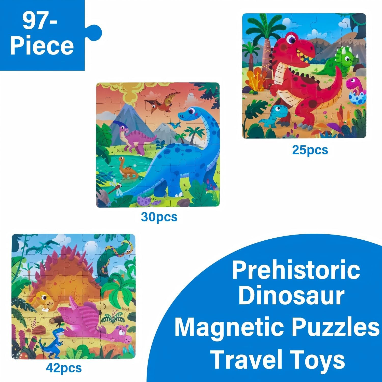 Magnetic Puzzles for Kids Ages 3-6, 97-Piece Travel Toys Dino Game, 3 in 1 Travel Puzzles Games Fun Toddler Puzzle Ages 2-4, for 2 3 4 5 6 7 Year Old Birthday Gift (L5 Prehistoric Dinosaur) - L1 Happy Ranch image number 2