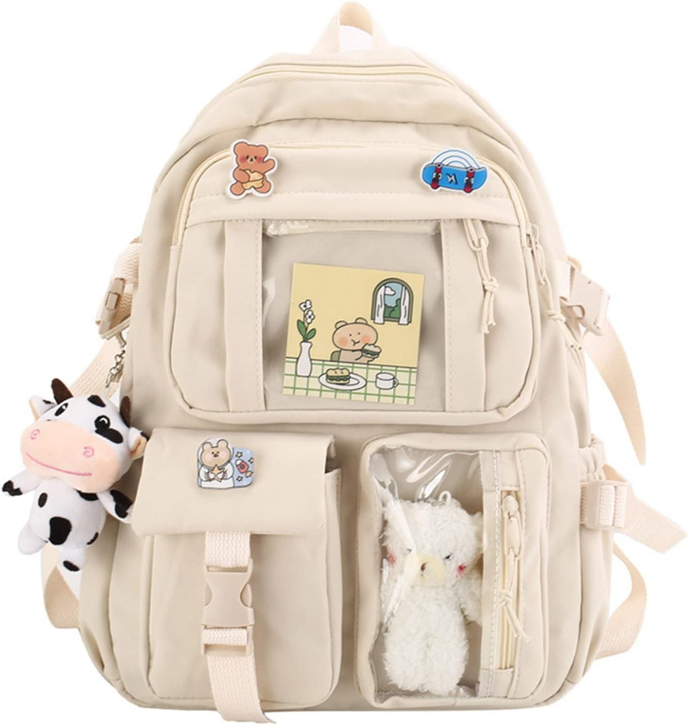 Kawaii Backpack Cute School Backpack Aesthetic Bookbags with Kawaii Pin Accessories for Teen Girls