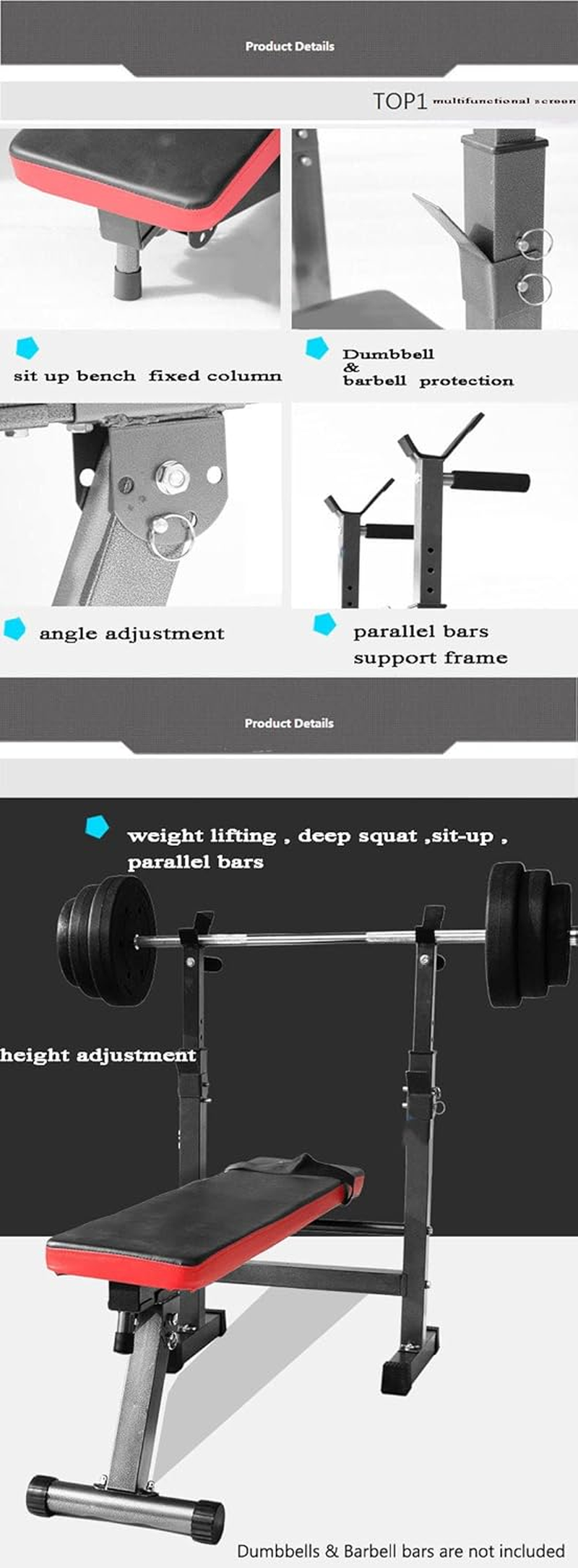 Salesbay Multi-Station Foldable Bench Press Incline Home Gym Fitness Olympic Weights Station Rack image number 3