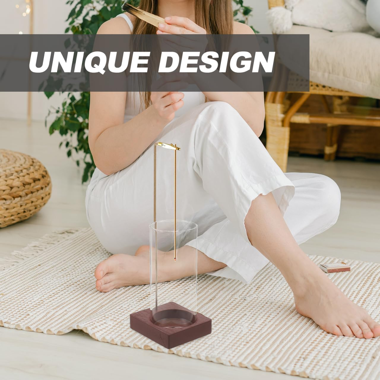 Luxshiny Wooden Incense Holder for Sticks, Upside-Down Stick Incense Burner with Glass Cover, Ideal for Yoga Spa Meditation and Home Decor image number 3