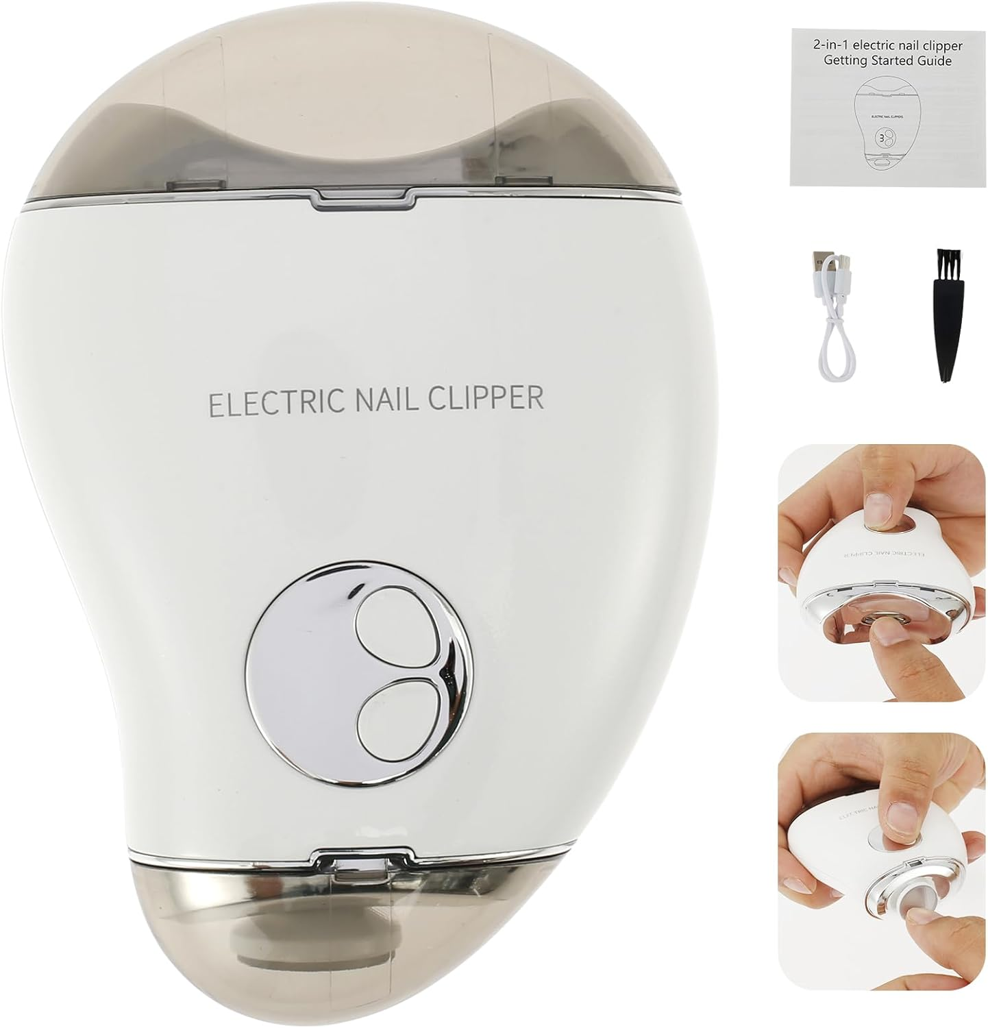 Electric Nail Clipper, 3 Speeds Levels Electric Nail Trimmer with Nail Clip Storage Rechargeable Automatic Nail Clipper Portable Electric Fingernail Cutter Safety Fingernail Trimmer for Adult Kids (White)