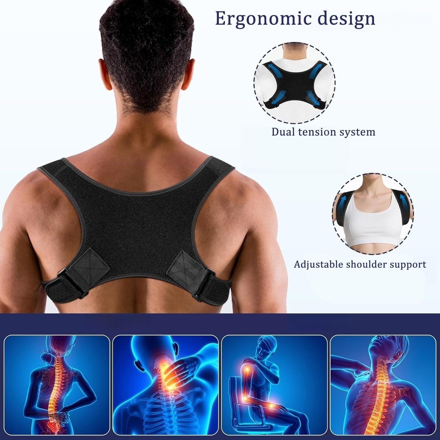 Posture Corrector for Men & Women - Adjustable Copper Infused Orthopedic Brace for Pain Relief from Bad Posture, Slumping - Targets Upper Back, Neck, Clavicle ﻿Shoulders image number 5