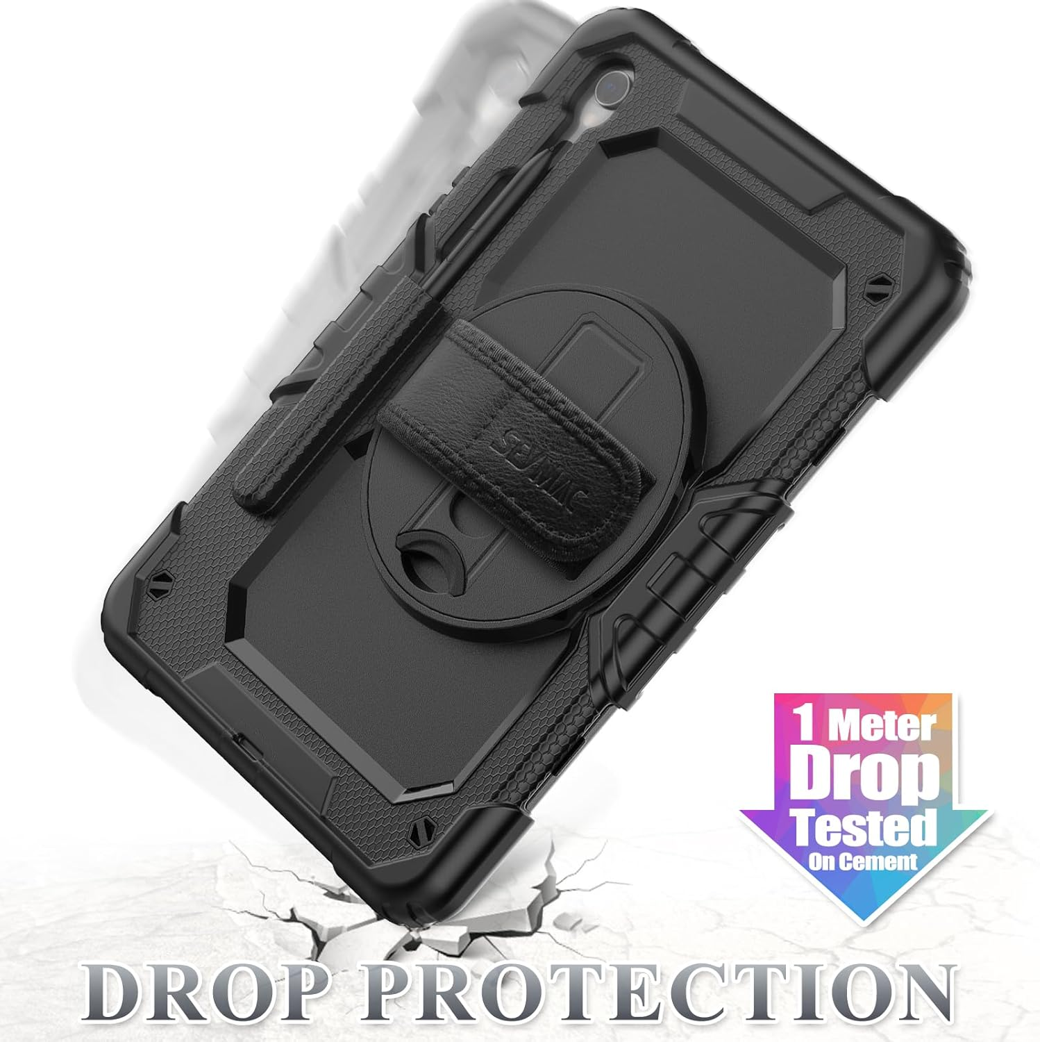 SEYMAC Stock Case for Samsung Galaxy Tab S10 FE/S9/S9 FE 5G 2025/2023 with Screen Protector | Pencil Holder [360 Rotating Hand Strap] &Stand, Drop-Proof Case 10.9"/11'', Black