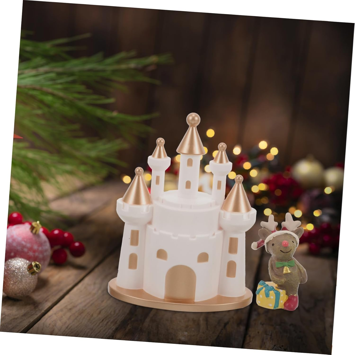 2Pcs Christmas Elk Castle Display Decor for Home and Garden Festive Xmas Adornments for Living Room Bedroom and Holiday Celebrations Material image number 3