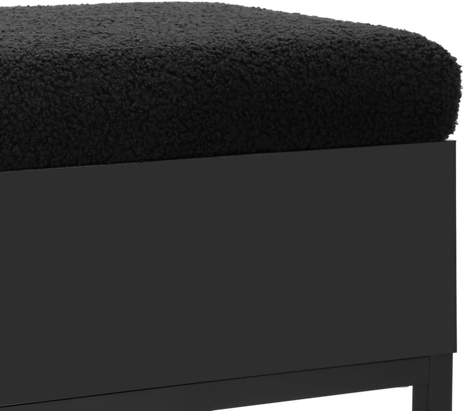Artiss Upholstered Storage Ottoman, Ottoman Bench Foot Rest Stool Blanket Box Chest Footstool with Open Shelf Bedroom Living Room Indoor, 110Cm Length Boucle Seat Black