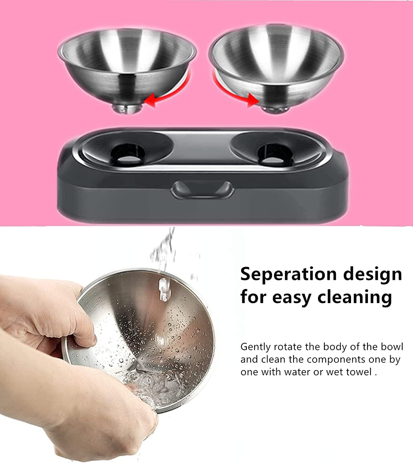 Hiumotan Cat Bowl with Stainless Steel, Non-Slip Silicone Mat Cat Feeder with 0 &15&deg; Tilting Neck Protective Bowl for Pets, Cats and Puppies Food and Water Feeding image number 5