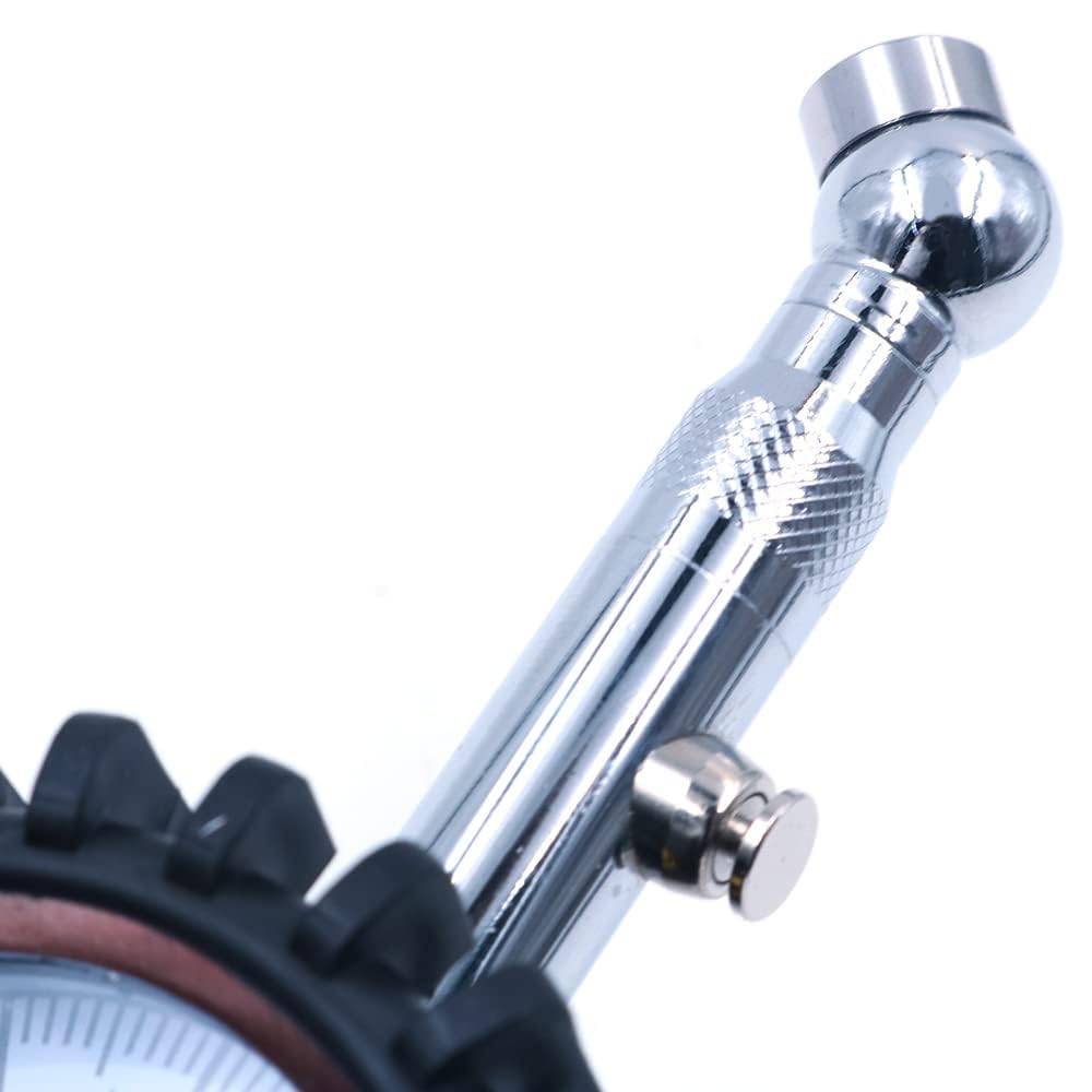 Tyre Pressur Gauge 2" Dial 360 Degree Rotation Heavy Duty Car & Motorbike with Chucks -100 PSI, Compact Size Light Weight Discharge Valve Silver Colour image number 1