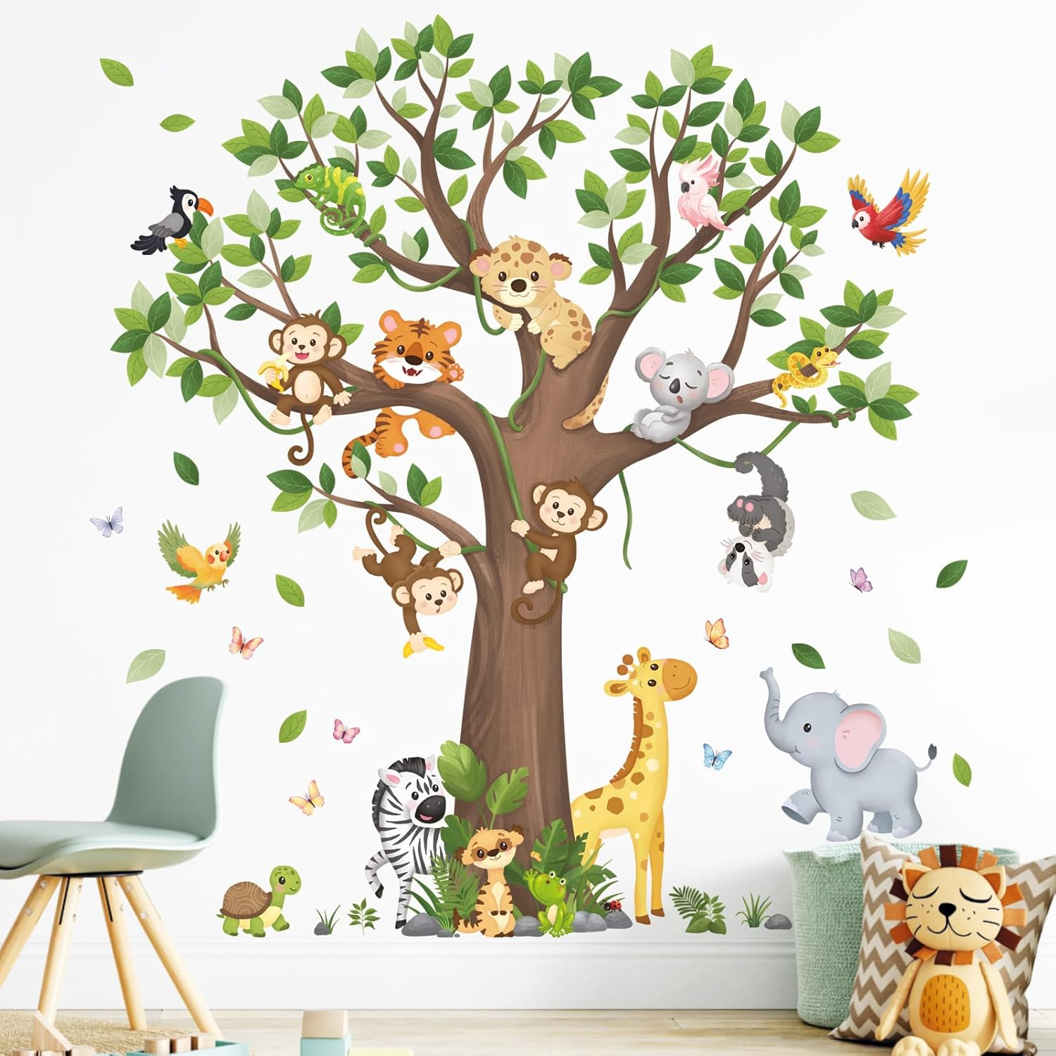 DECOWALL SG4-2504 Large Tree Jungle Animals Wall Stickers Peel and Stick Removable Decals for Kids Safari Nursery Bedroom Playroom Decor Zoo image number 4