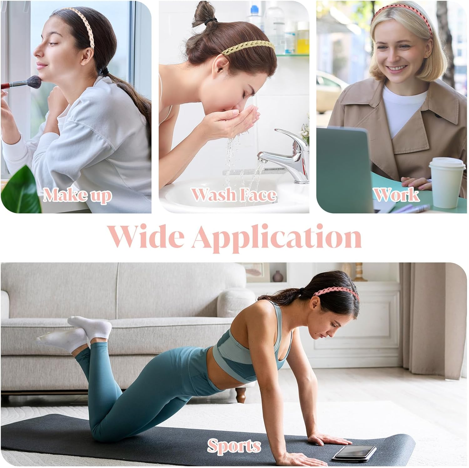 Gjinxi 6 Pack Braided Headbands for Women&Girls, Thin Headbands Non-Slip Head Bands for Women'S Braid Headband with Teeth Fashion Head Band Flexible Hairbands with Fabric Twisted Boho Hair Accessories image number 6