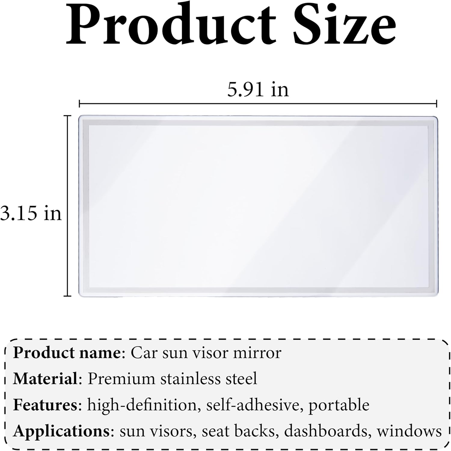 Car Sun Visor Mirror, HD 5.91"&times;3.15" Portable Car Vanity Mirror, Seatback Self-Adhesive Makeup Mirrors, Shatter-Proof Cosmetic Accessories for Automotive Truck SUV Vehicle image number 5