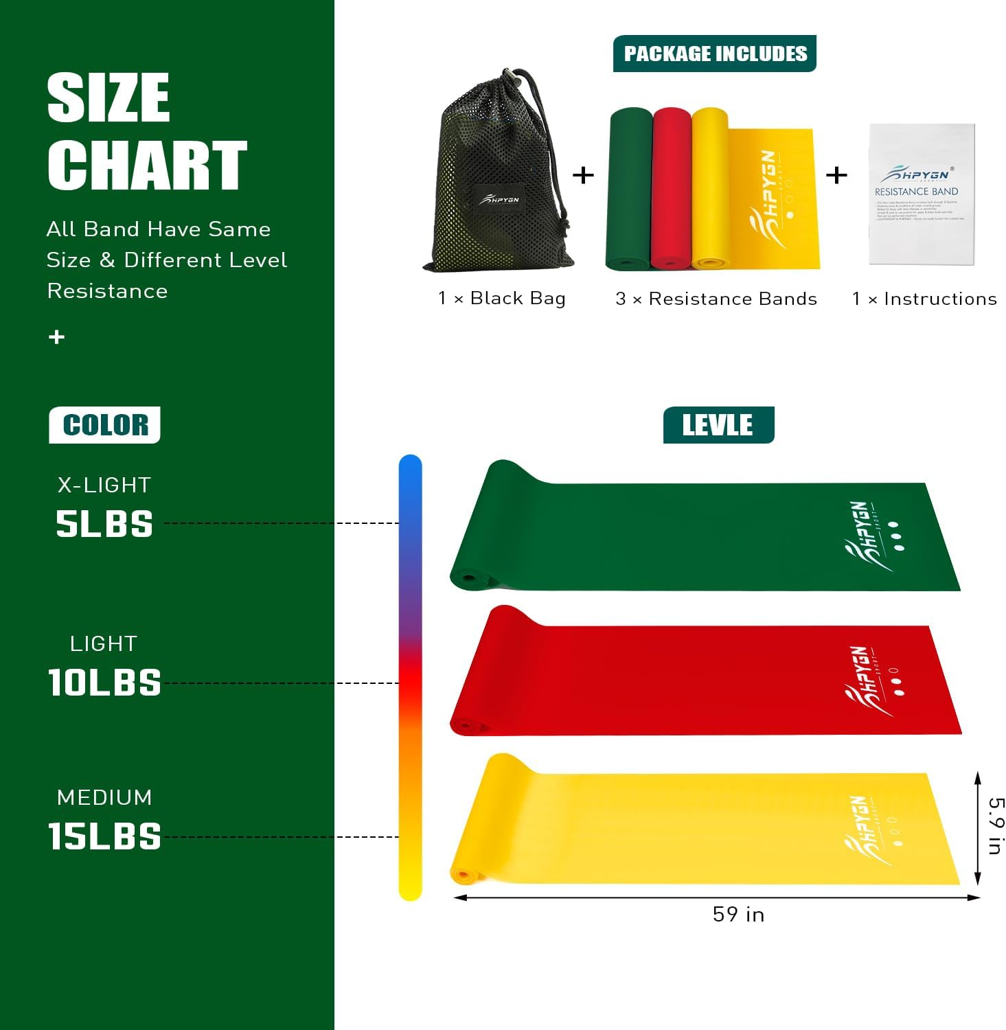 Resistance Bands, HPYGN Exercise Bands, Fitness Bands for Physical Therapy, Strength Training, Yoga, Pilates, Stretching, Non-Latex Elastic Bands with Different Strengths,Workout Bands for Home image number 1