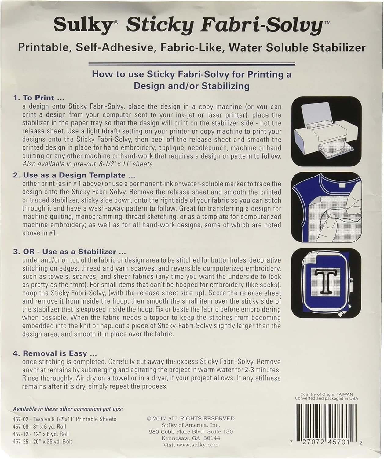 Sulky Sticky Fabri-Solvy Fabric Stabilizer, 20 by 36-Inch image number 3