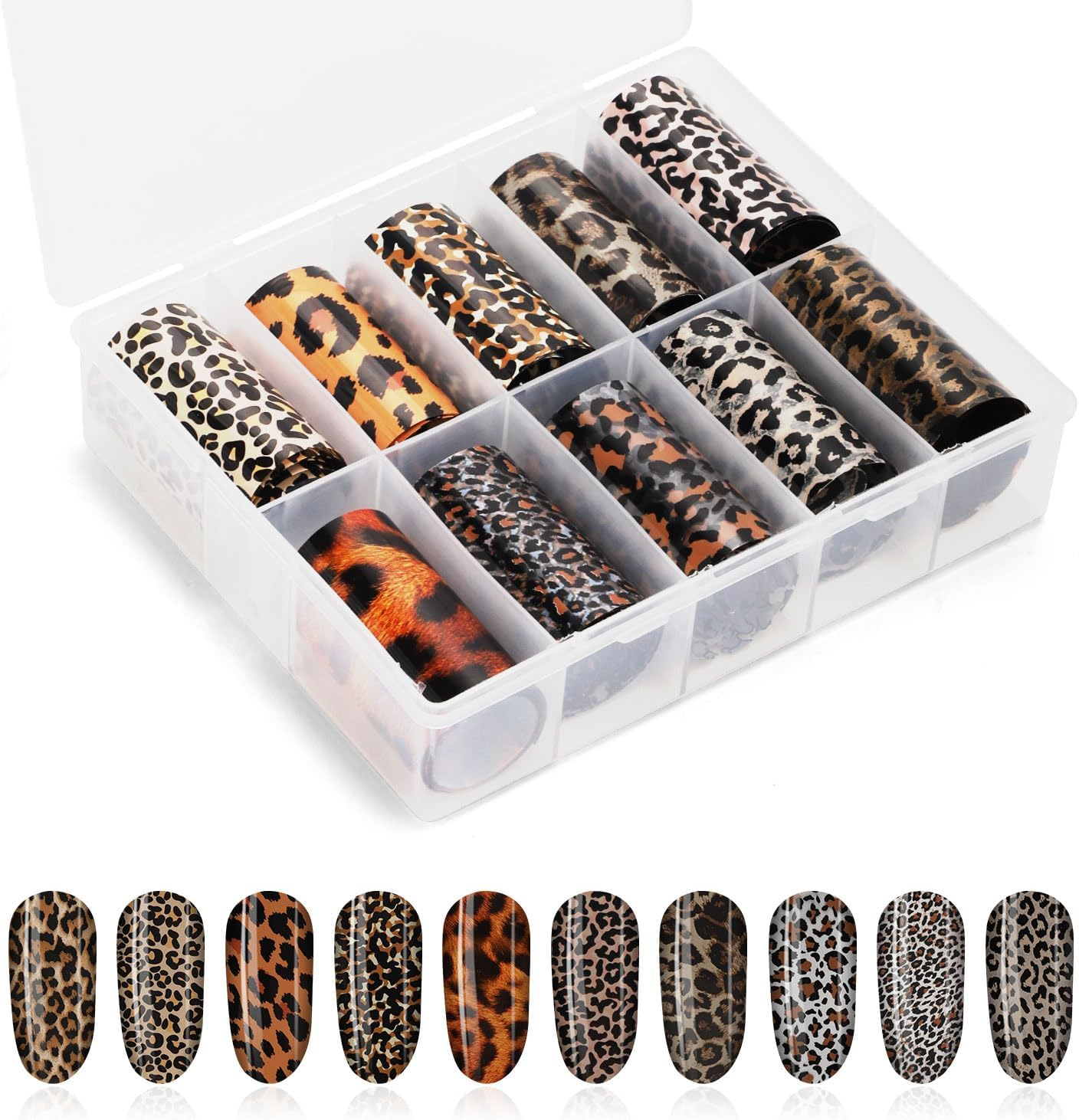 10Pcs Leopard Print Nail Stickers, Plastic Leopard Transfer Foils Decal Stylish Self Adhesive Stickers Versatile Manicure Accessories DIY Gifts for Women image number 5
