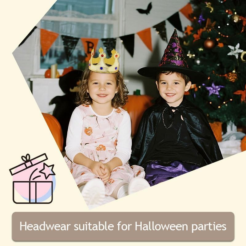 Queen King Crowns Hair Cap Birthday Princess Prince Headband for Girls Boys Halloween Costume Hair Accessories Bday Party Hairband Photo Props for Kids, Gold image number 3