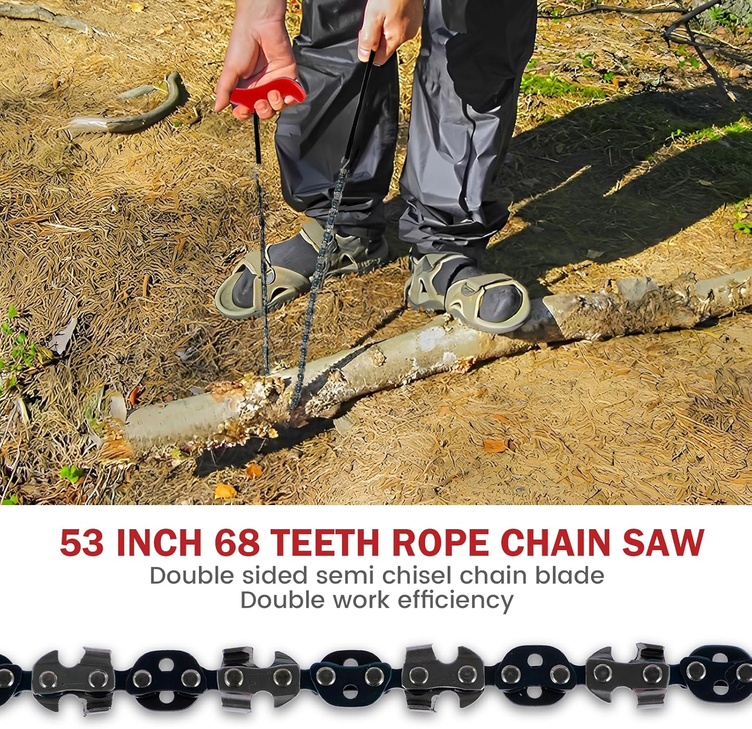 53 Inch High Reach Tree Limb Hand Rope Chain Saw, Tree Limb Rope Saw 68 Teeth High Limb Hand Rope Chainsaw Folding Limb Cutter Rope Saw with 2 Ropes 2 Hand Wrist Strap for Tree Limb Trimming (A) image number 3