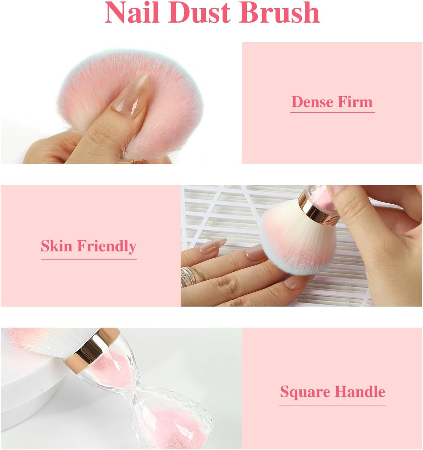 Ruetail Nail Dust Brush for Acrylic Nails,Soft Brush Nail Art Dust Powder Remover Brushes,Manicure Brush Clean up Tools for Home Use or Salon Nail Art Brush(Hourglass Pink) - Blue image number 6