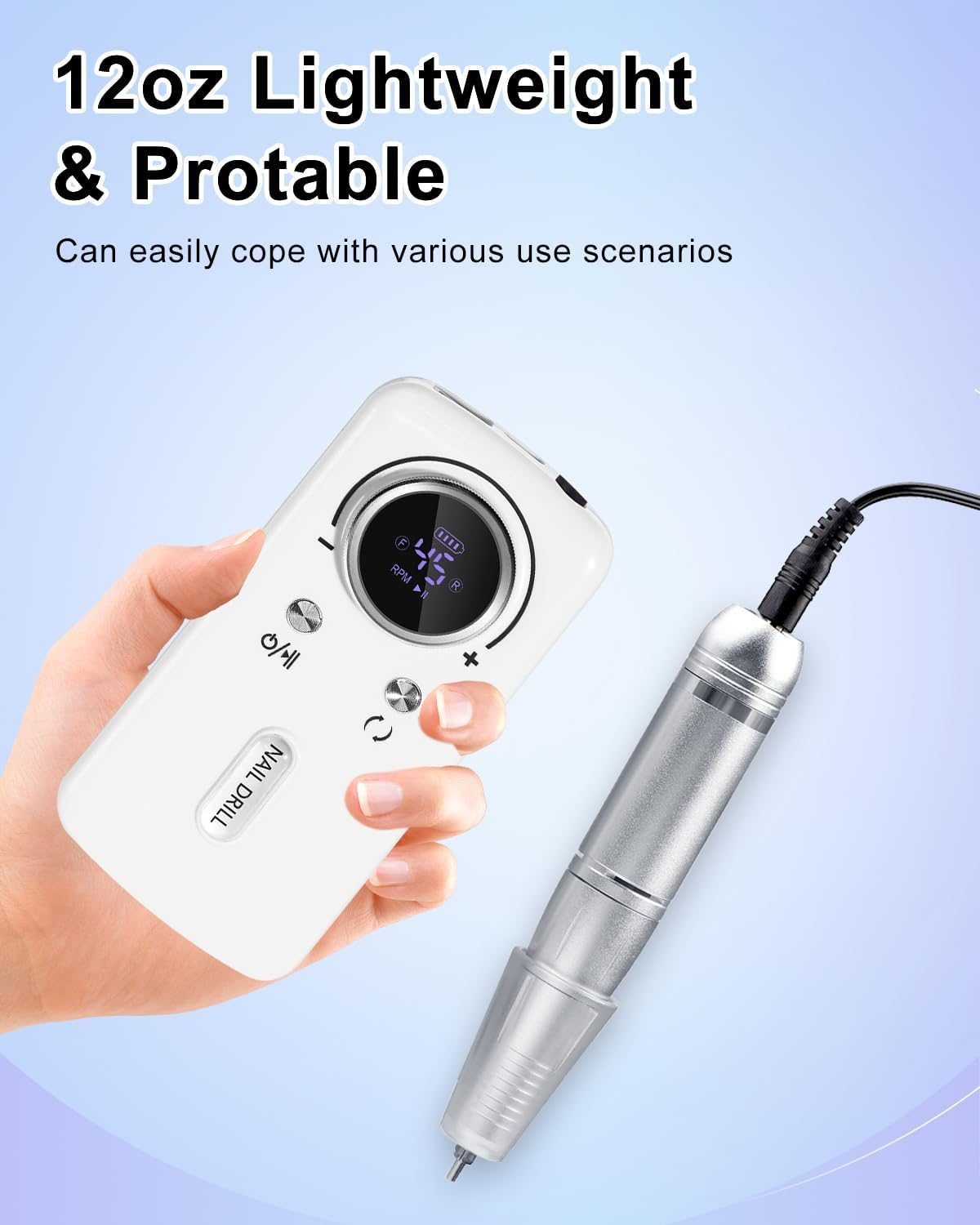 Cordless Nail Drill Professional: 45000 RPM Rechargeable Electric Nail File Kit, Portable & Low Noise for Acrylic, Gel Nails, Manicure & Pedicure - Salon & Home Use image number 3