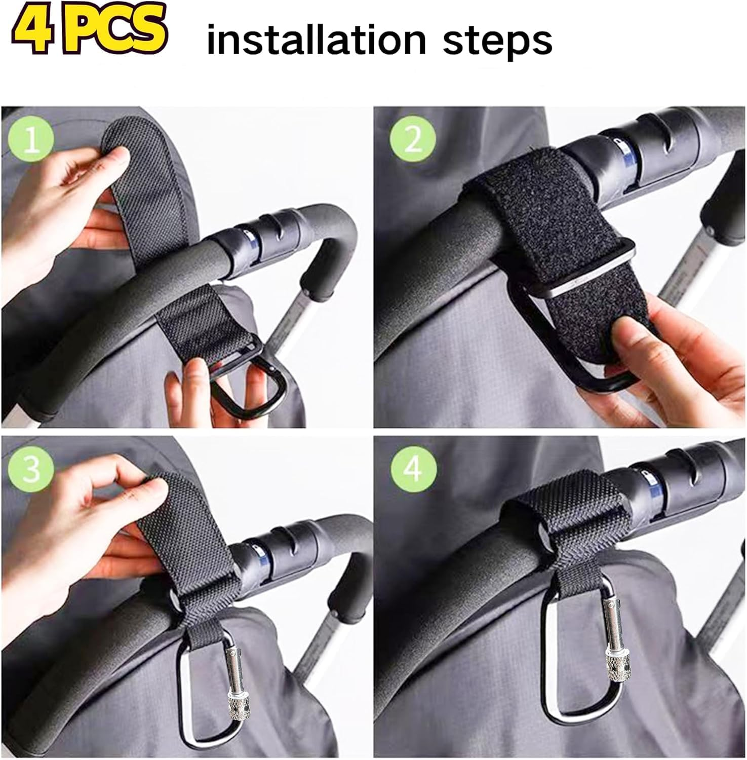 LIGHUFEIC 4 Pcs Walker Hook Hanging,Versatile Anti-Fall off Stroller Hooks for Hanging Diaper Bags Walker Rollator Crutches Wheelchair, Purses, and Shopping, Hang It Anywhere You Need It(Black) image number 4