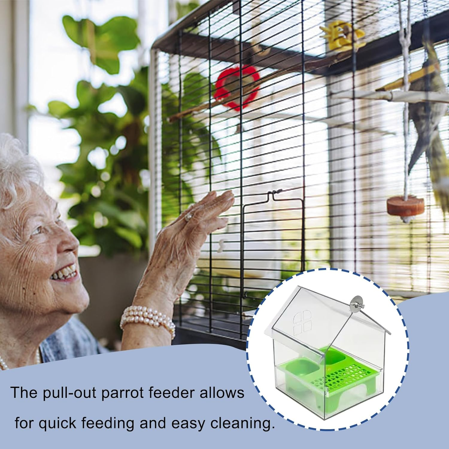 Bird House Feeders for Outdoors, Pull-Out External Parrot Feeder, Transparent Bath Tub Water Dish for Finch Parakeet Hummingbird Parrot Balcony Garden image number 3
