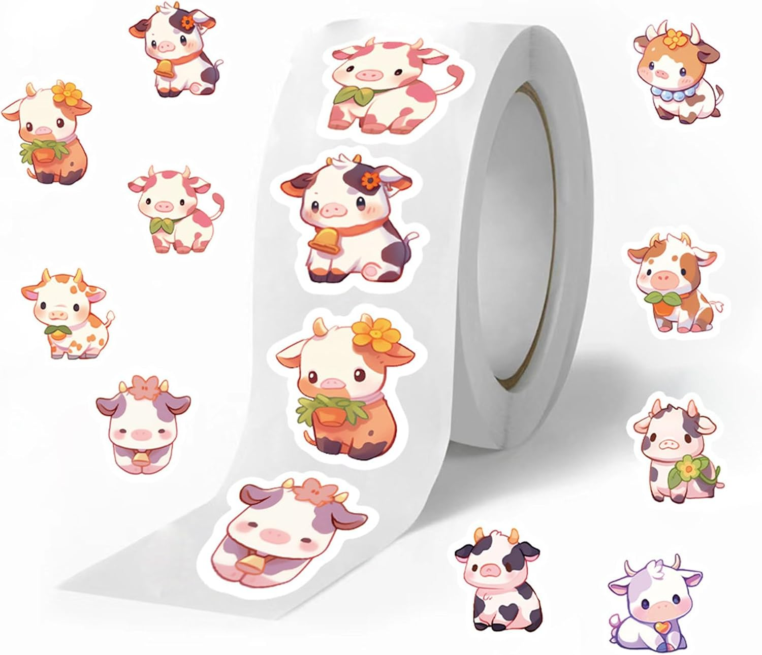 Cow Rolls Small Stickers for Kids 500Pcs Cute Circle Teacher Supplies Stickers for Kids Classroom 10 Designs Motivational Stickers for Training Reward (Cow)