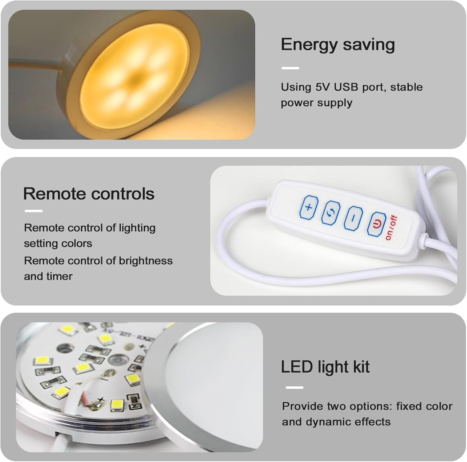 BORDEAG Set of 4 3D Printer LED Lamp Kit for Lab, LED Lamp Set, 3D Printer Accessories, Three Colours USB Powered, for 3D Printers, Cabinets, Showcases, Bookshelves image number 6