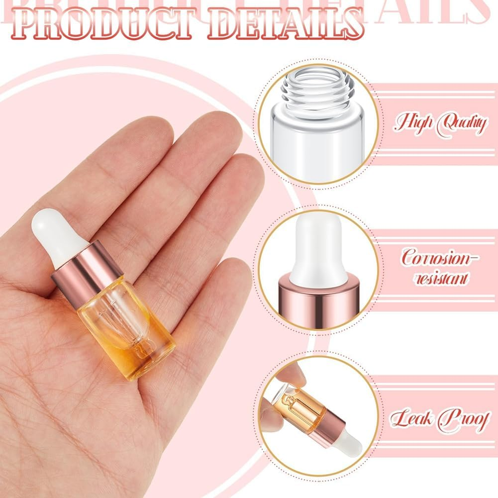 100Pcs Mini Glass Dropper Bottle Clear Essential Oil Dropper Bottles Glass Dropping Sample Containers for Traveling 3Ml Easy Install image number 1