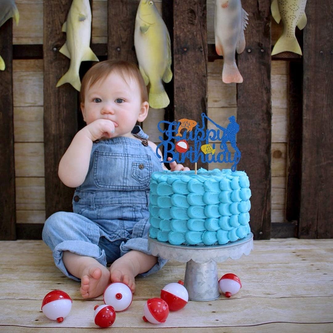 Confetti! Fishing Cake Topper - Outdoor Fisherman Birthday Decorations for Boys & Girls - Fishing Themed Party Supplies image number 1