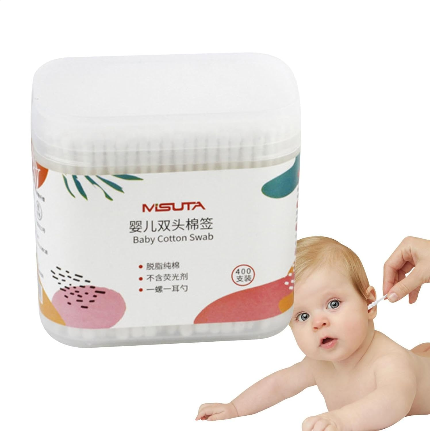 Baby Safety Cotton Swabs - Double Tipped Ear Swabs with Storage Box - Portable Beauty Tool for Ear Nose Clean, Wood Sticks image number 1