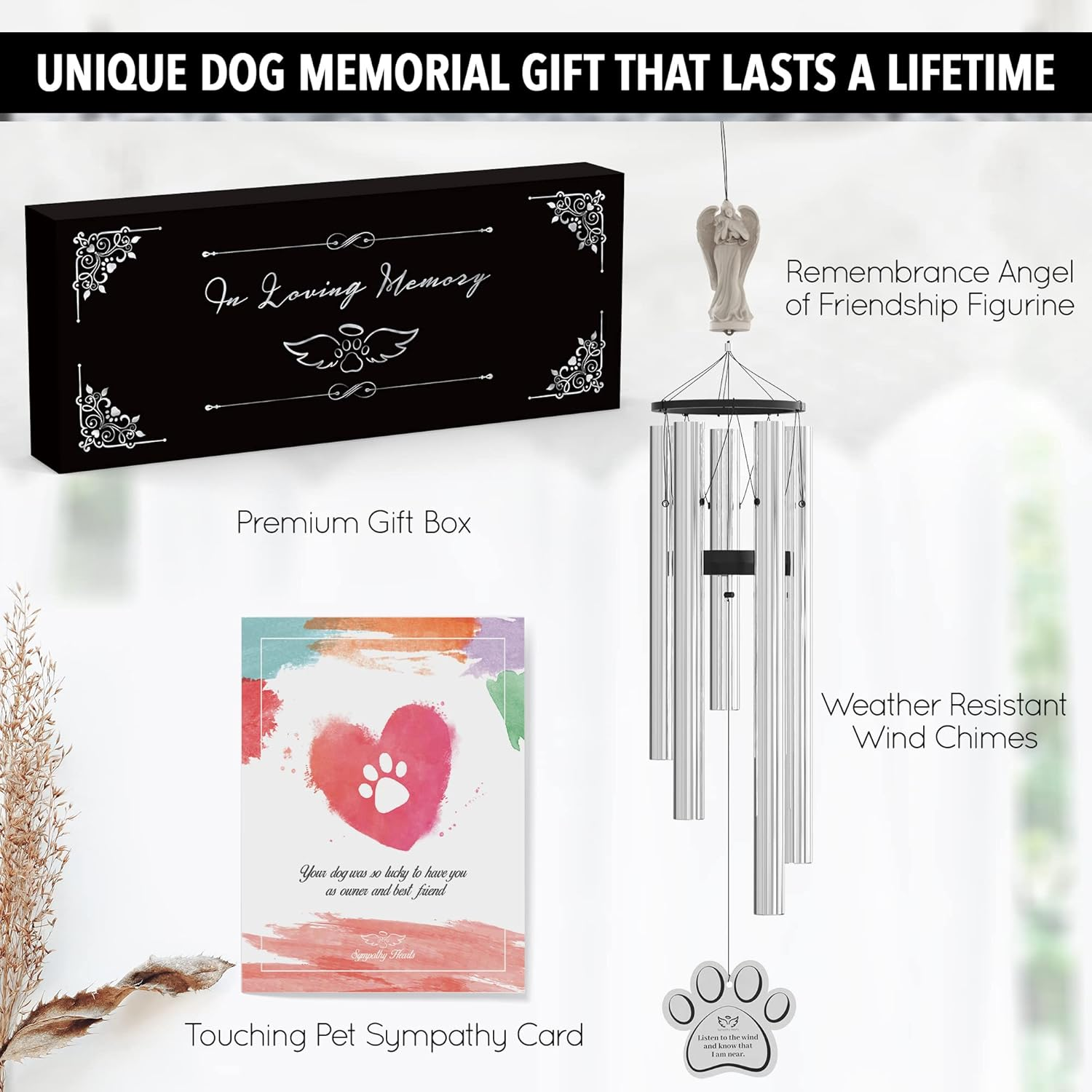 Dog Memorial Wind Chime for Loss of Dog - 34" Pet Memorial Wind Chimes for Dogs, Angel of Friendship Wind Chimes for Loss of Pet Dog, Windchimes in Memory of a Pet Dog image number 6
