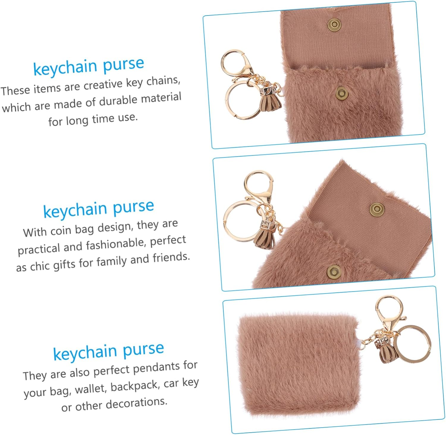 COLLBATH 2Pcs Mini Coin Purse Keychain Keyring Buckle Stylish Keychain Ring for Bag Phone Decor image number 5