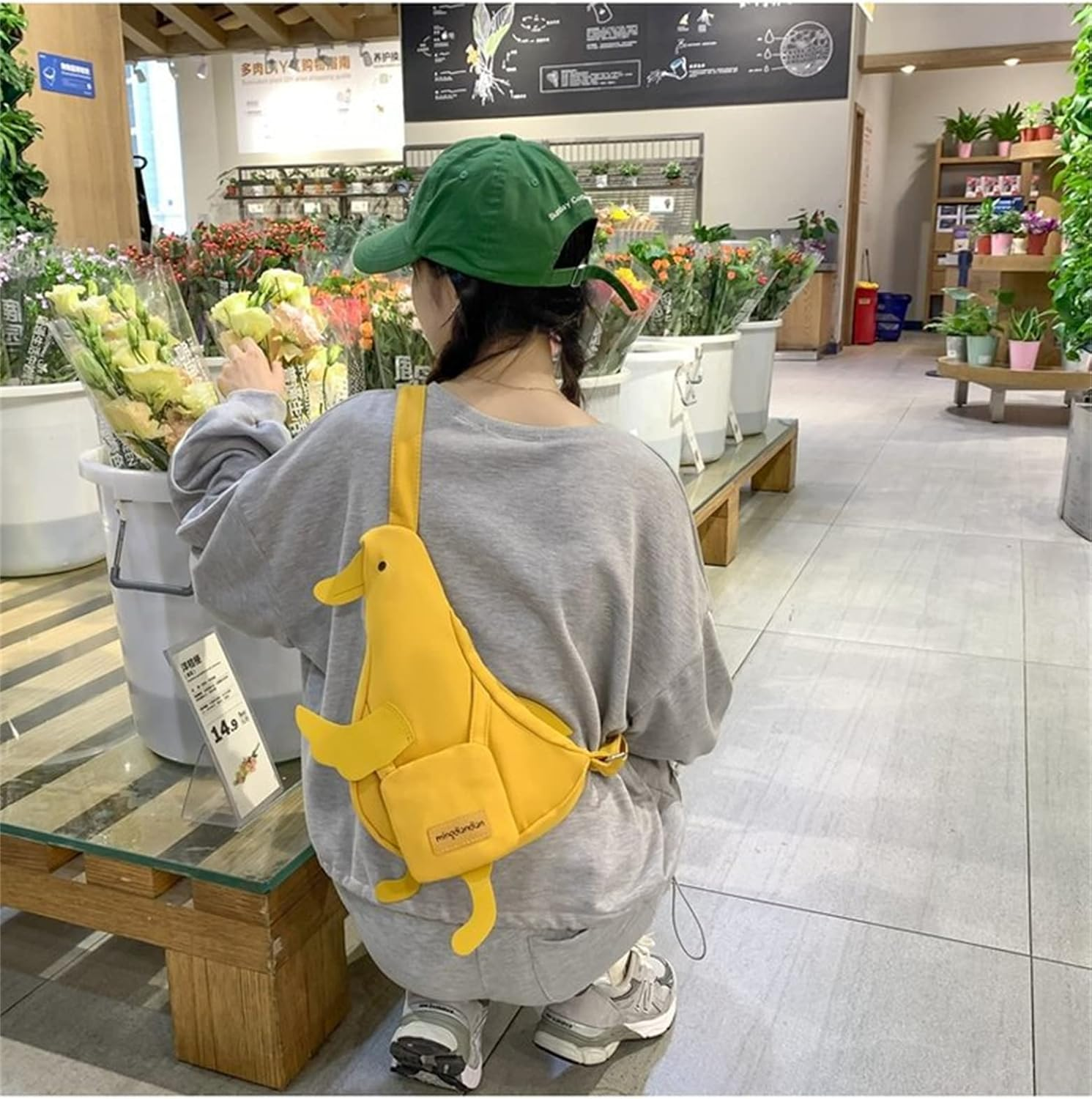 Kawaii Duck Purse Unisex Funny Animal Shoulder Bag Cute Cartoon Chest Wallet Novelty Bag Unique Canvas Messenger Bag - Yellow image number 6