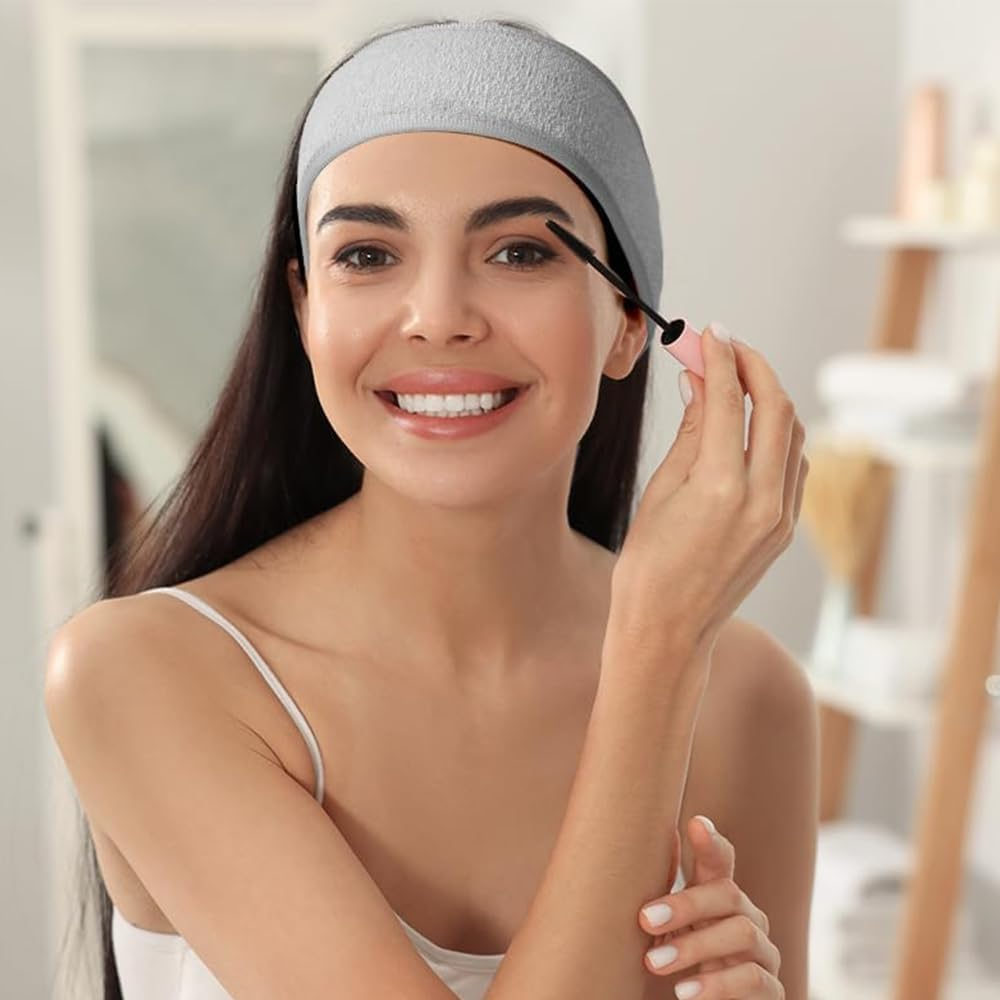 3 Pack Spa Facial Headband Makeup Hair Band Women Skincare Adjustable Headband for Bath, Makeup and Sport (Gray) image number 3