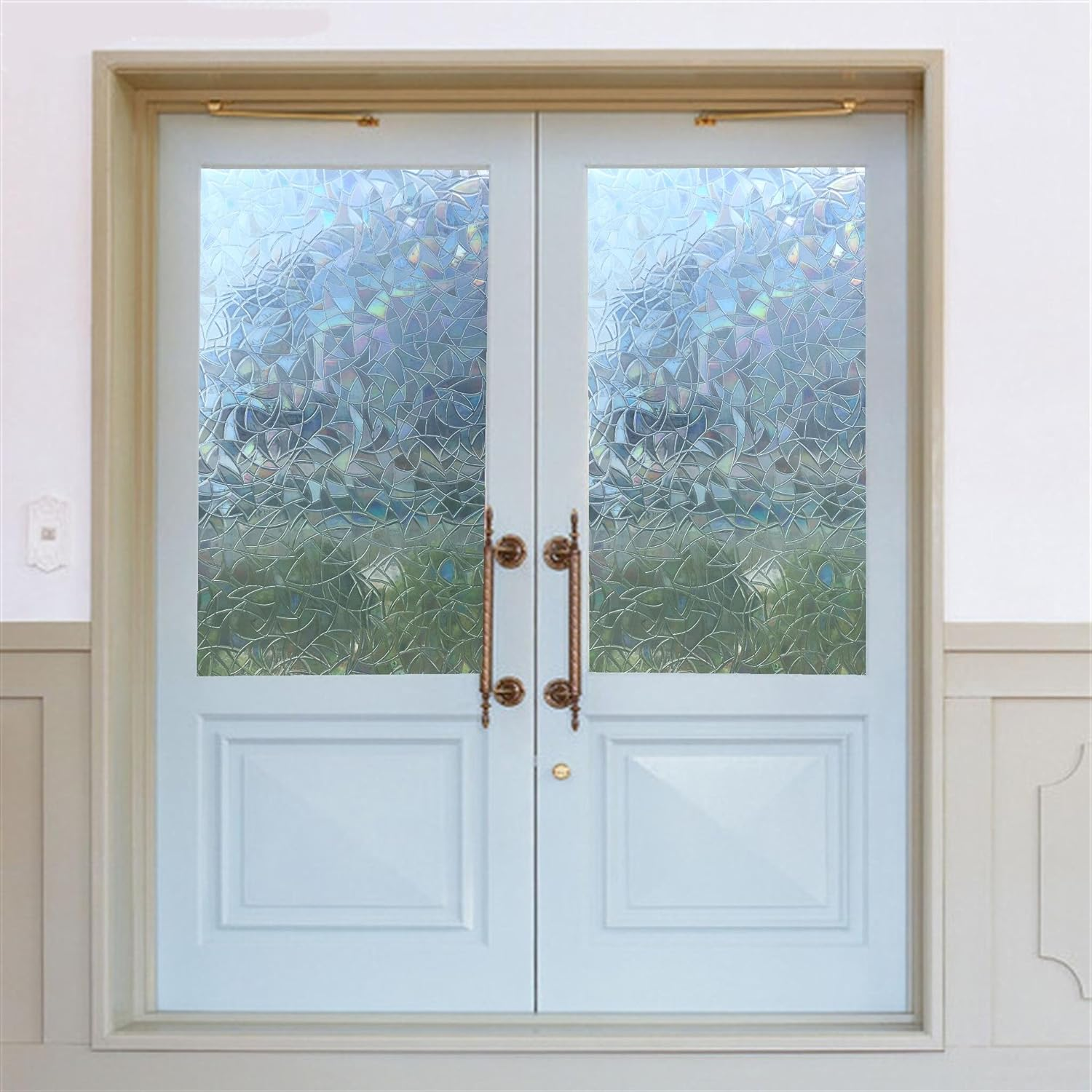 Arthome Blinds Frosted Privacy Window Film Static Cling Glass Window Sticker No Glue Sun Blocking Anti-Uv Window Tint Vinyl for Living Room Home Office Decor Striped Pattern 60X254Cm image number 3