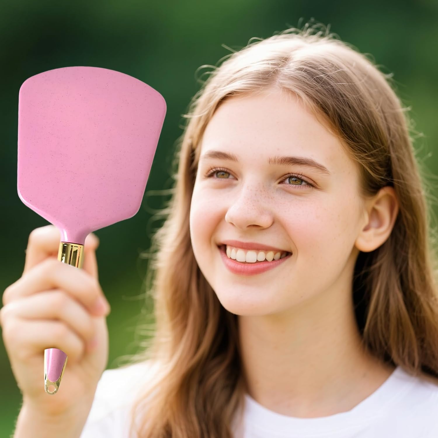 Handheld Mirrors, Hand Held Mirror with Handle, Small Travel Packet Compact Mirrors, Vintage Decorative Single-Sided Handheld Mini, Makeup Beauty Tool Tiny Mirror, Women Daily Portable (Square White) image number 2