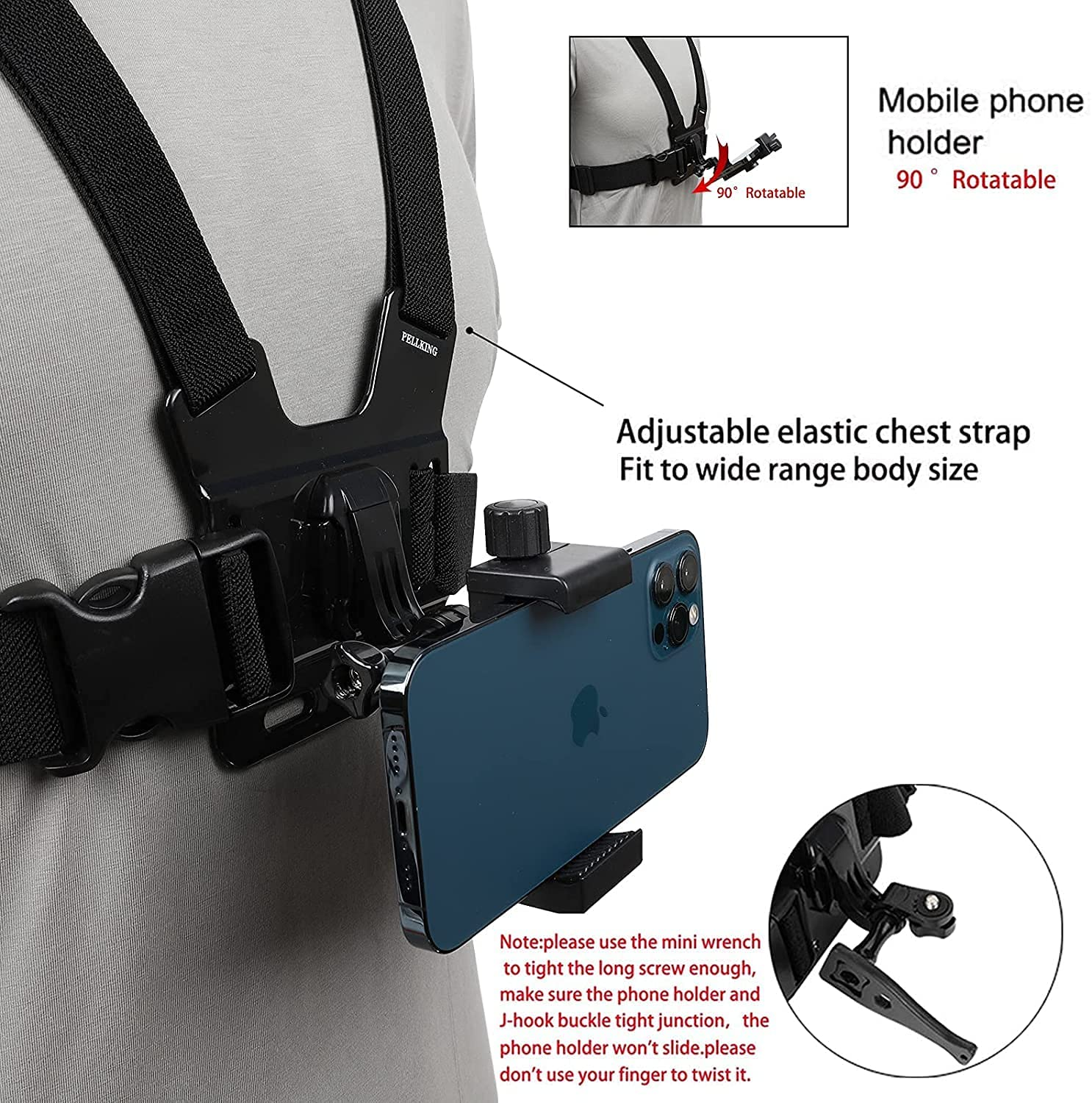 Pellking Mobile Phone Chest Mount Harness Strap Holder Cell Phone Clip Action Camera POV for Samsung Iphone plus Etc image number 3