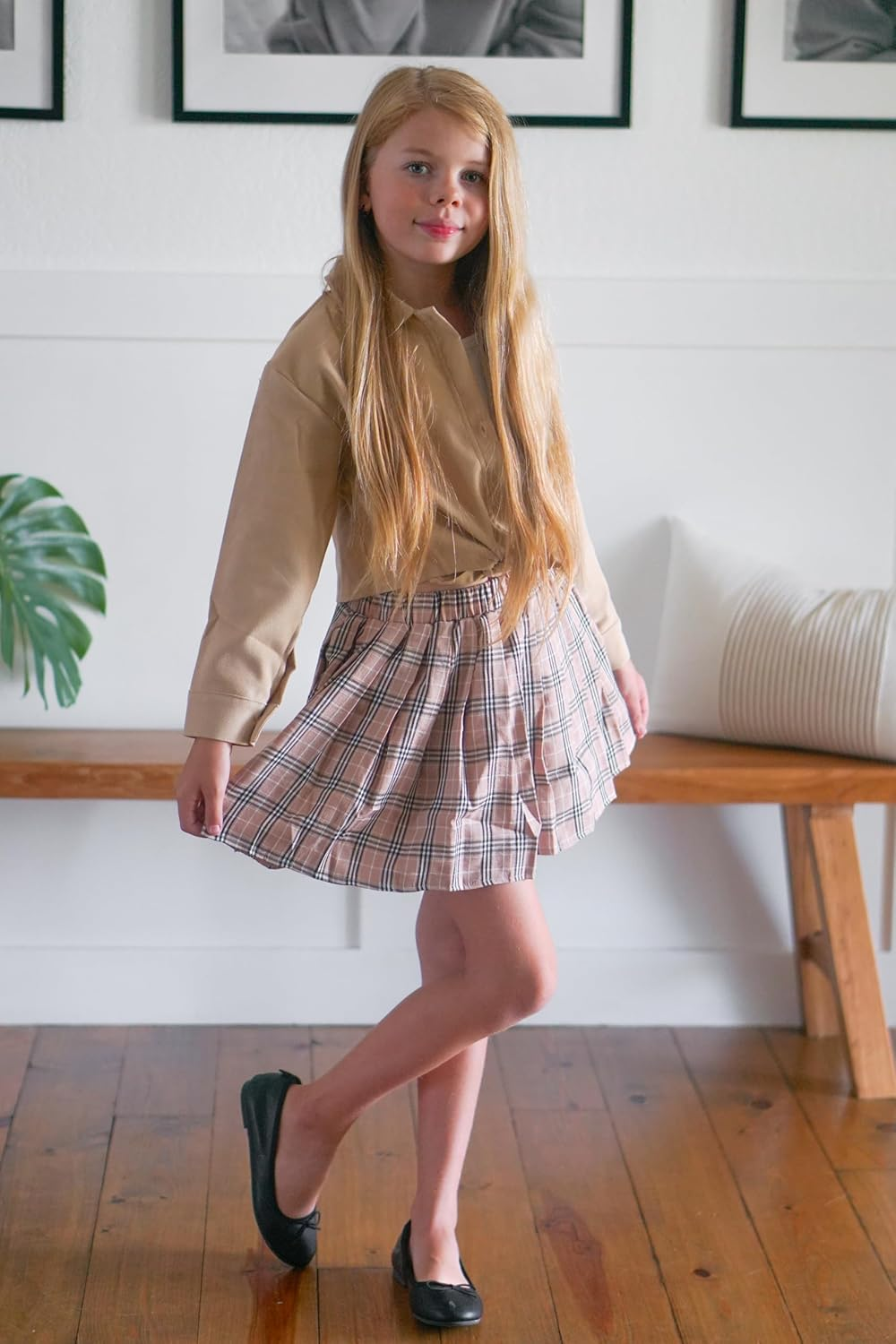 Girls 3 Piece Skirt Set Cami Crop Tops Pleated Skirt with Button Shirts Size 6-12 image number 5